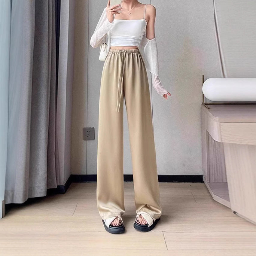 Women's Pants Summer Thin High Waist Leisure Sunscreen Ice Silk Satin Wide Leg Straight Trousers