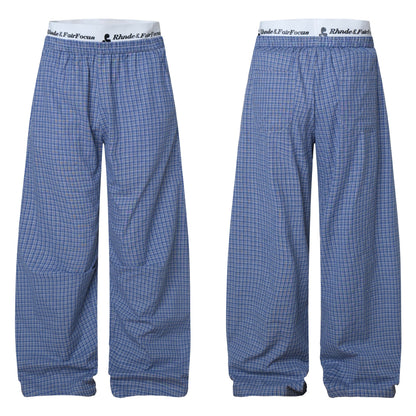 Plaid Spliced Two-Piece Casual Loose Wide-Leg Straight Tube Sports Trousers for Men and Women