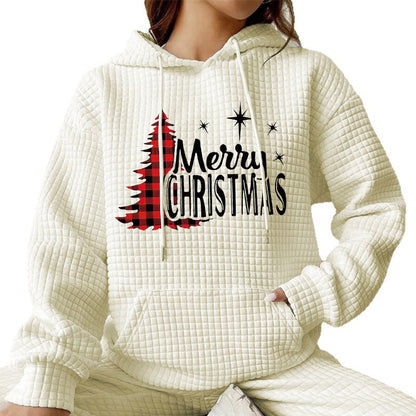 Waffle Christmas Tree Pattern Printed Hoodie Sweatshirt Sweatshirt