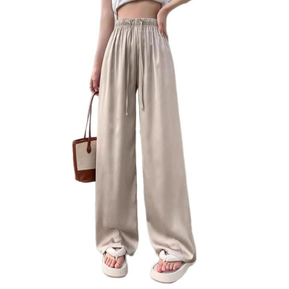 Women's Pants Summer Thin High Waist Leisure Sunscreen Ice Silk Satin Wide Leg Straight Trousers