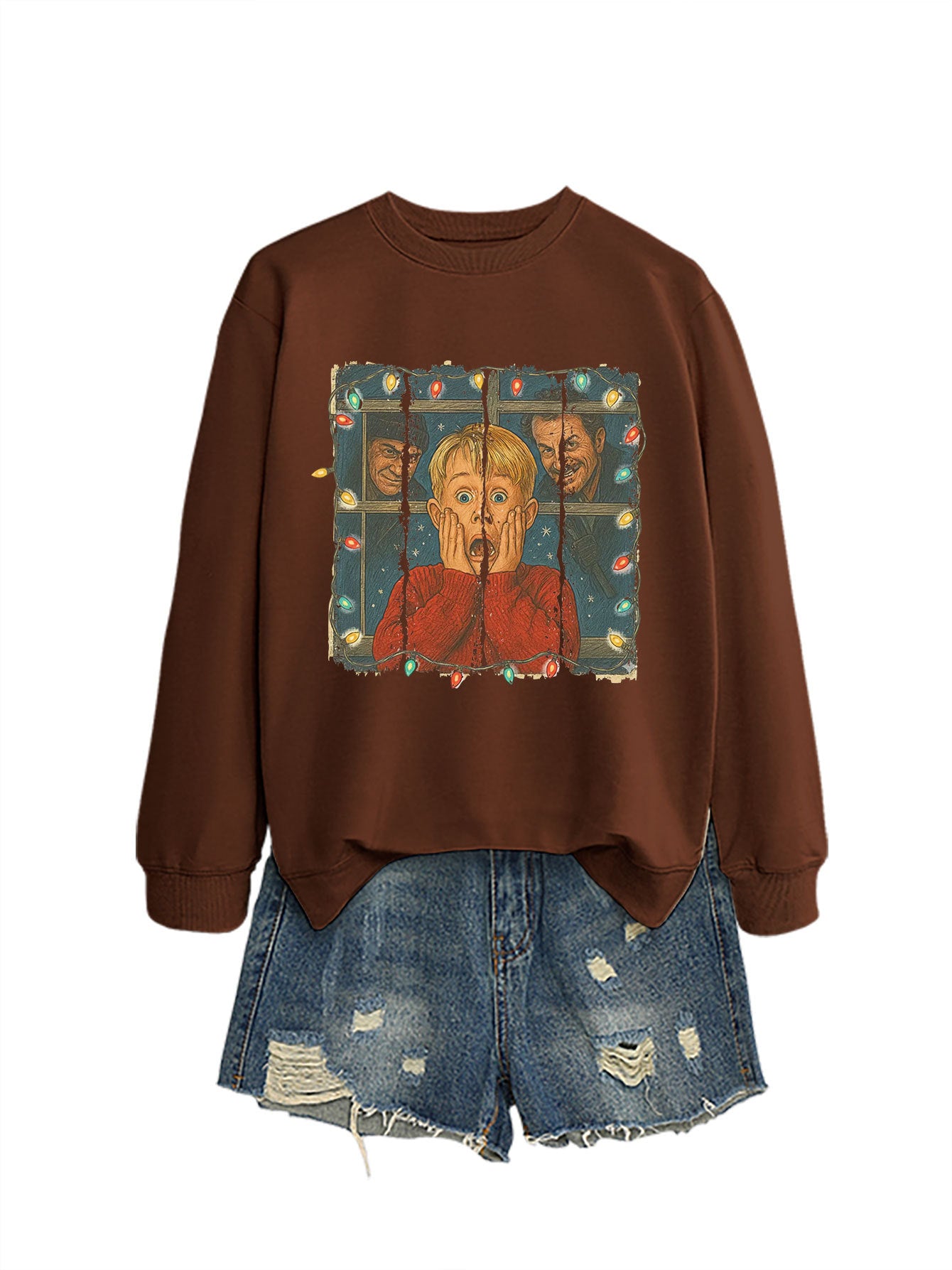 Christmas Lights Scream Boy Printed Hoodie