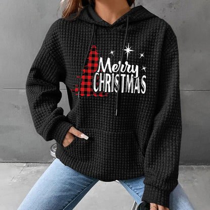 Waffle Christmas Tree Pattern Printed Hoodie Sweatshirt Sweatshirt